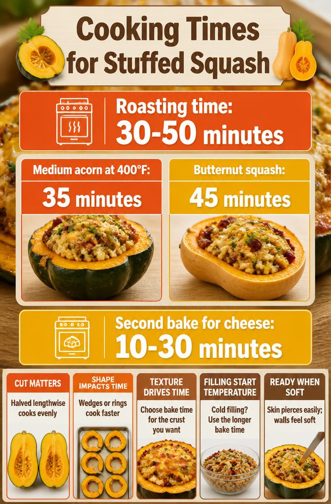Stuffed Squash Recipe - How to Make Stuffed Squash (2026) 9 Chart showing cooking times for different stuffed squash.