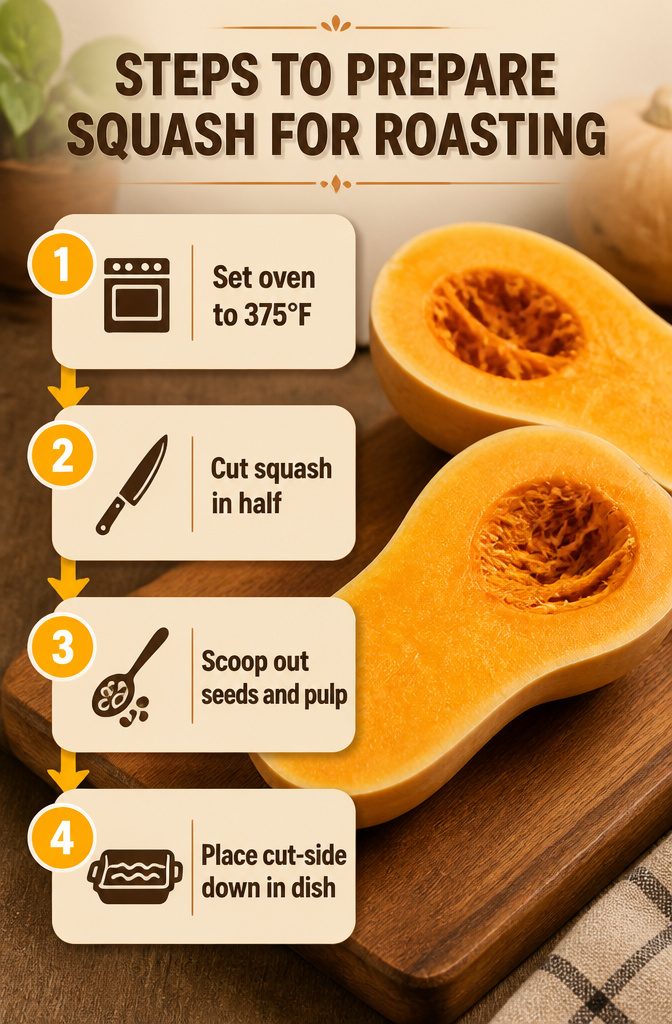 Instructions for preparing squash for roasting.
