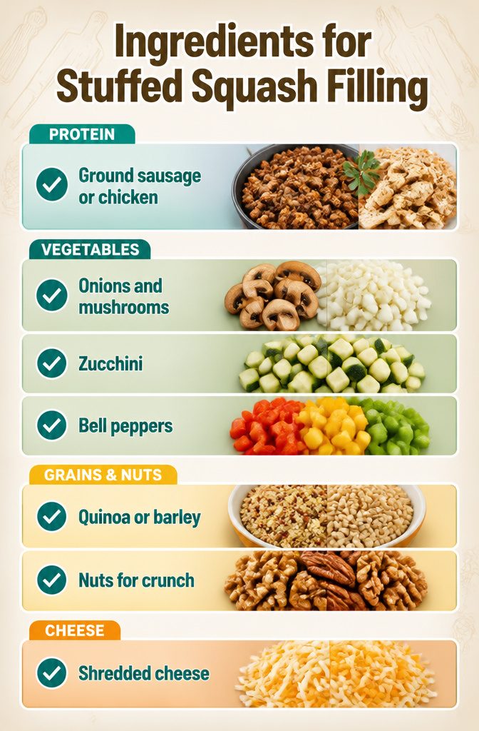Stuffed Squash Recipe - How to Make Stuffed Squash (2026) 8 Ingredients for stuffed squash filling, including protein and vegetables.