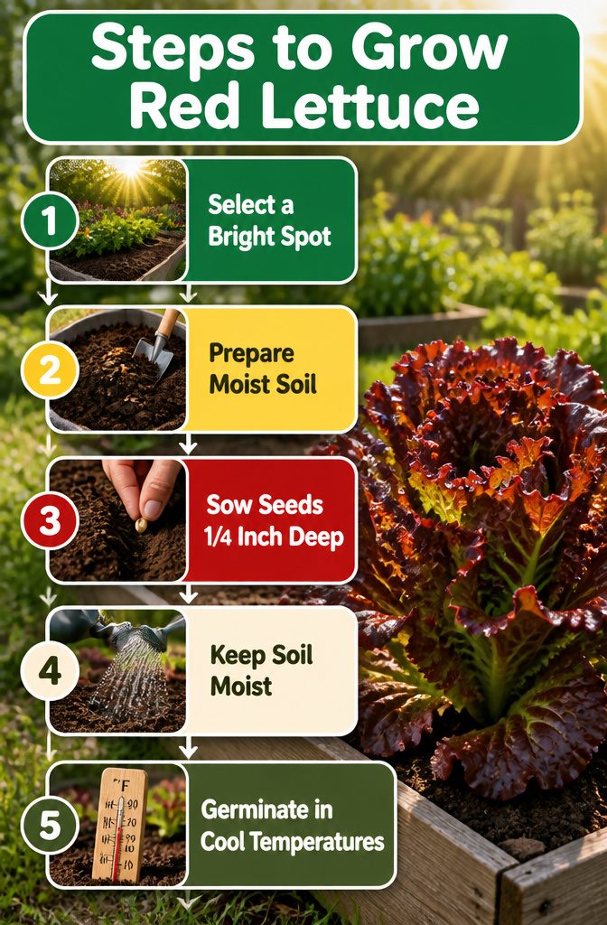 Red Lettuce Varieties for the Garden and Kitchen 10 Instructions for growing red lettuce in a garden.