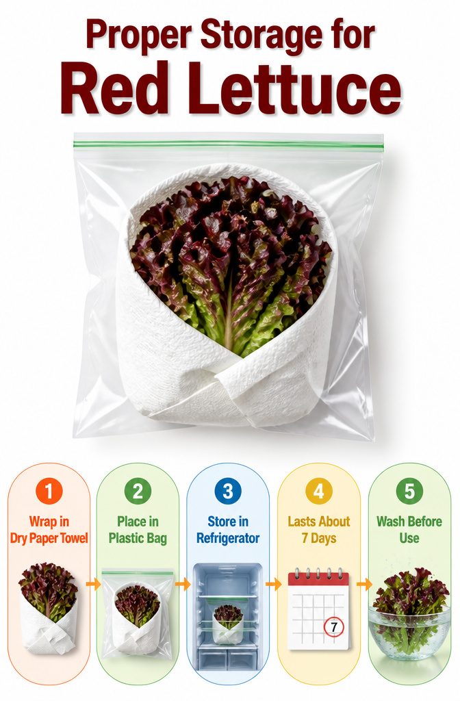 Red Lettuce Varieties for the Garden and Kitchen 12 Storage method for keeping red lettuce fresh in the refrigerator.