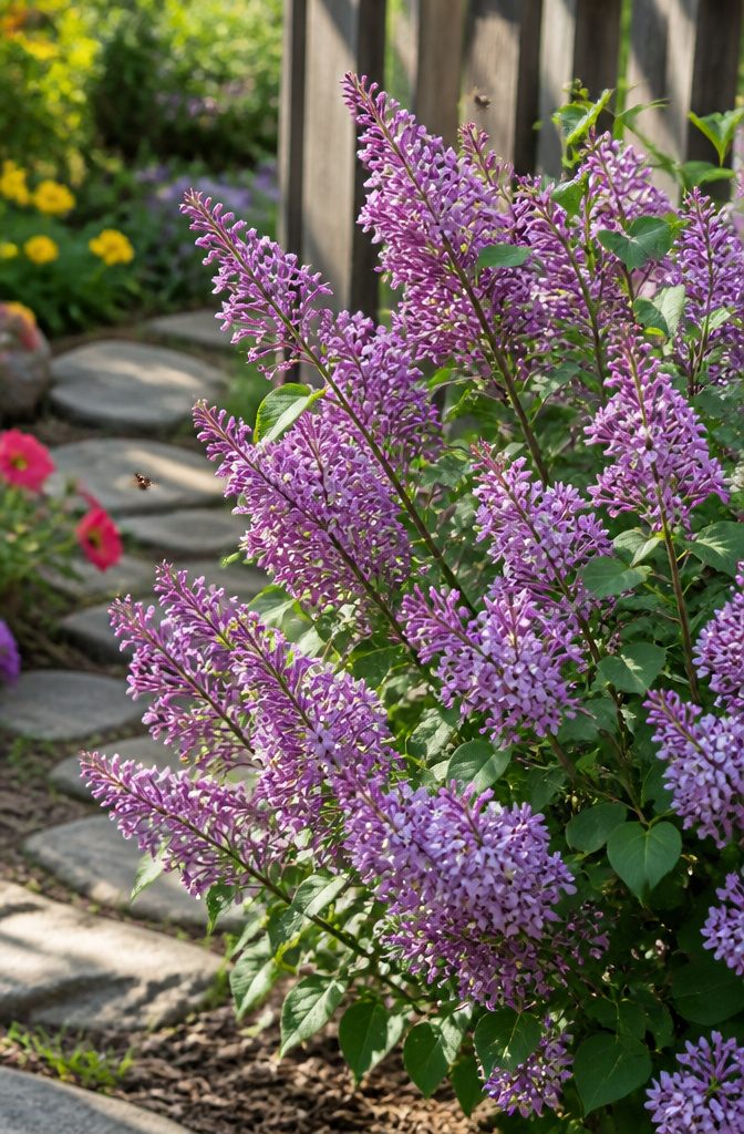 Shrubs for Pollinators: Bees, Butterflies and Beyond 7 Bloomerang Dwarf Reblooming Lilac in bloom in a garden setting.