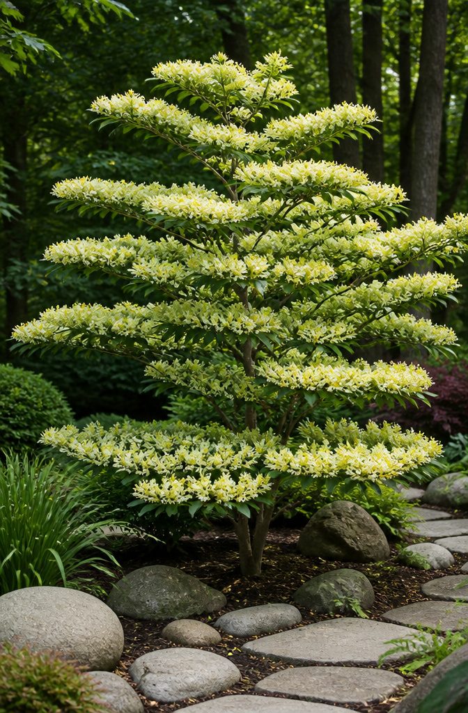 Shrubs for Pollinators: Bees, Butterflies and Beyond 9 Golden Shadows Pagoda Dogwood with layered foliage and blooming flowers.