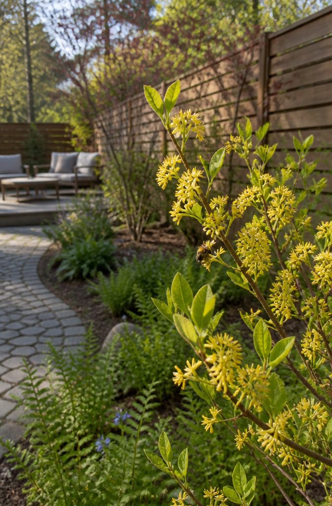 Shrubs for Pollinators: Bees, Butterflies and Beyond 13 Spicebush with pale yellow flowers blooming in early spring.