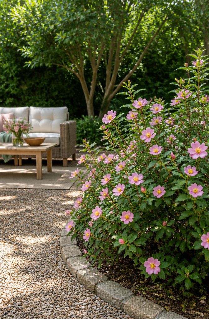 Shrubs for Pollinators: Bees, Butterflies and Beyond 23 Wild rose shrub with delicate pink five-petal blooms.