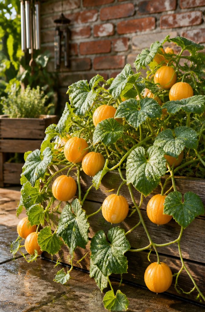 Snapped Mini Melons: Golden Jenny, Minnesota Midget, Sleeping Beauty & More 5 A Honey Bun melon, roughly 5 inches across, with bright orange flesh.