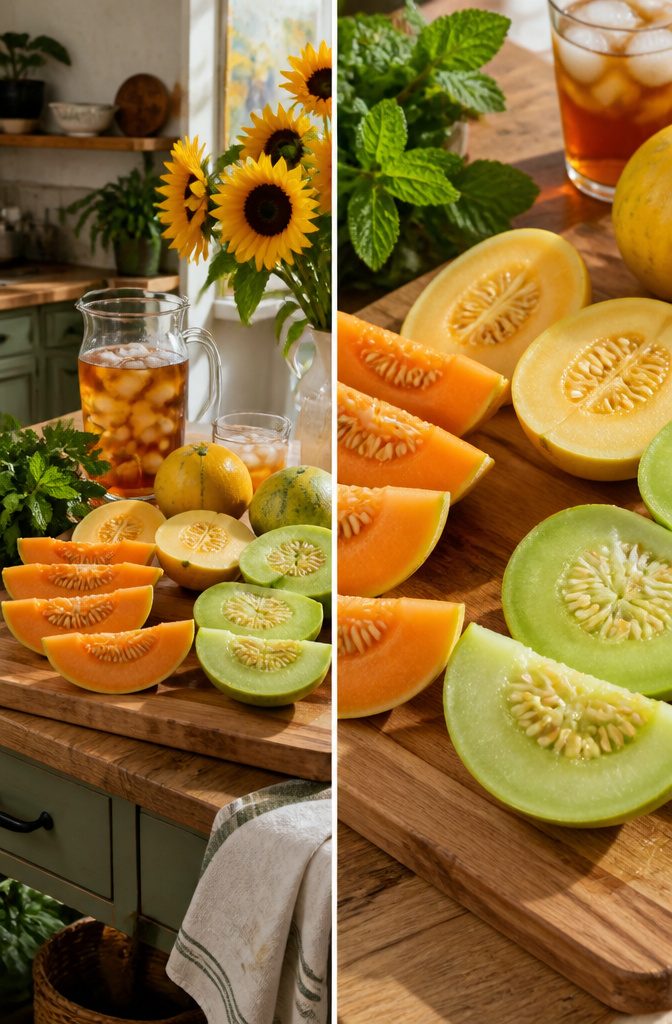 Snapped Mini Melons: Golden Jenny, Minnesota Midget, Sleeping Beauty & More 8 An assortment of mini melons, focusing on their different colors and shapes.