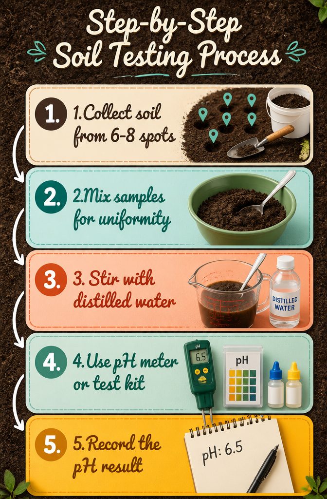 Soil pH and Why It Matters: What Controls Plant Nutrition 5 An infographic detailing the step-by-step soil testing process.