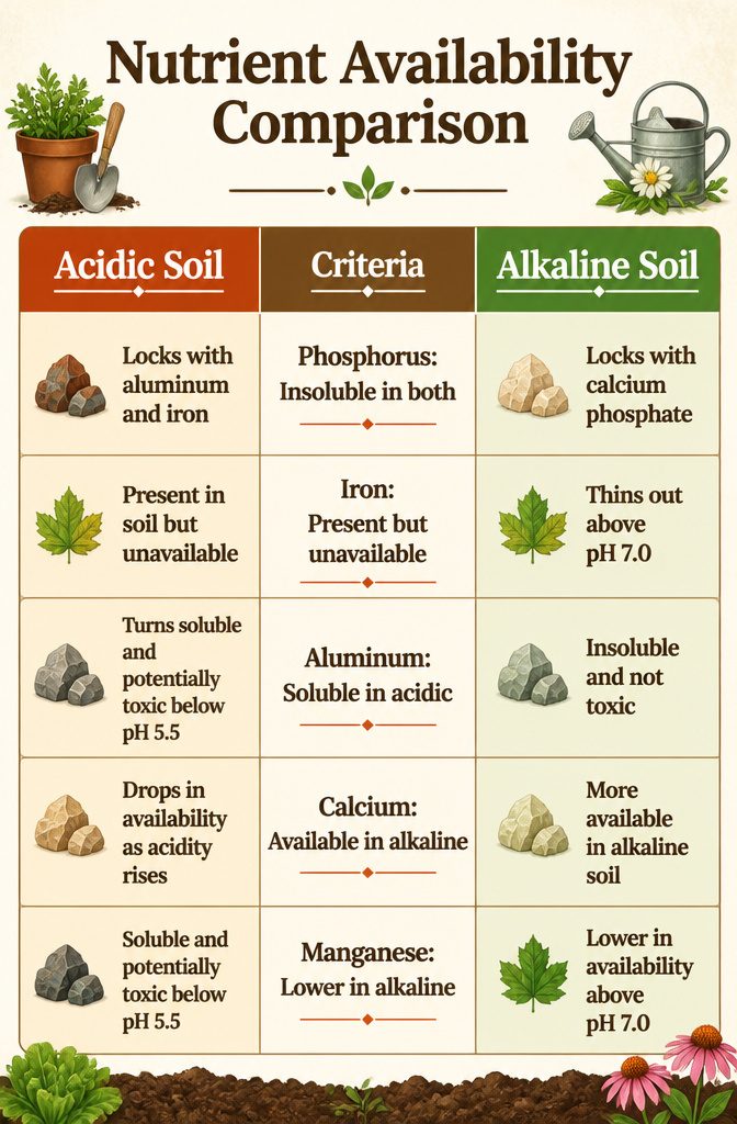Soil pH and Why It Matters: What Controls Plant Nutrition 3 An infographic comparing nutrient availability in different pH levels.