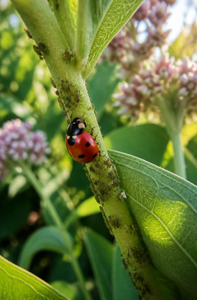 Surprising Facts About Garden-Friendly Bugs and the Plants That Lure Them 1 A ladybug larva on a plant stem, showing its spiny body.