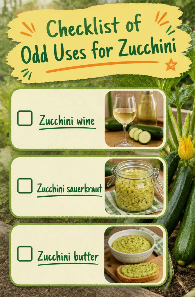 A list of odd uses for zucchini written on a notepad.