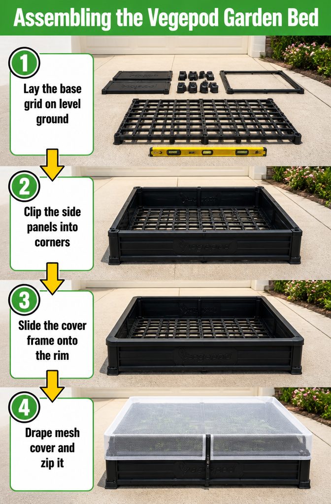 Vegepod Raised Garden Bed: Sizes, Covers and Self-Watering Design 7 Step-by-step assembly of a Vegepod raised garden bed.