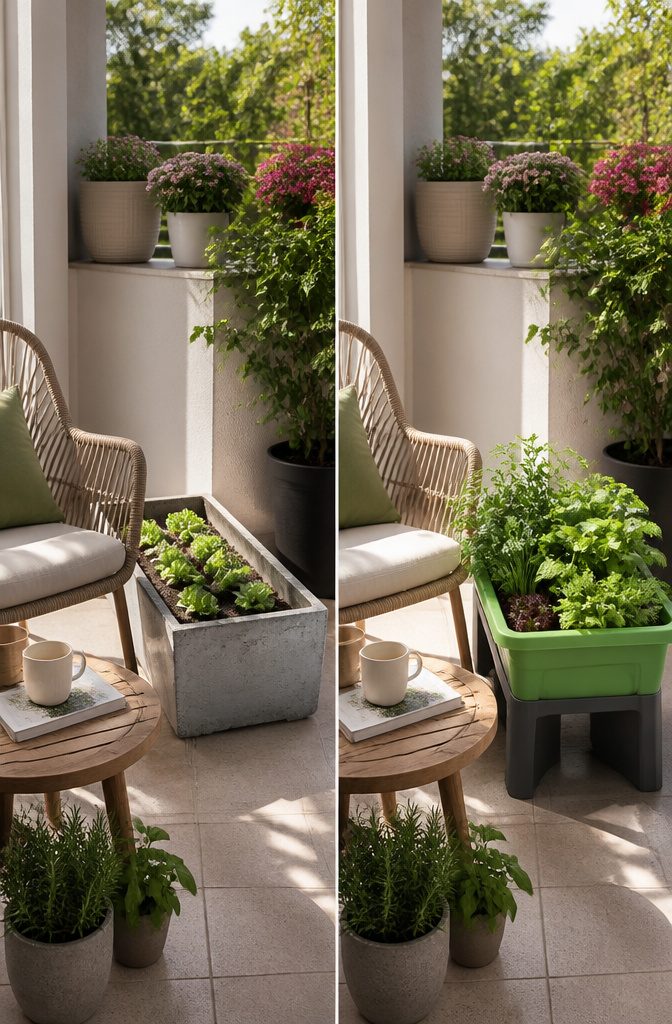 Vegepod Raised Garden Bed: Sizes, Covers and Self-Watering Design 2 Small Vegepod raised garden bed on a patio.