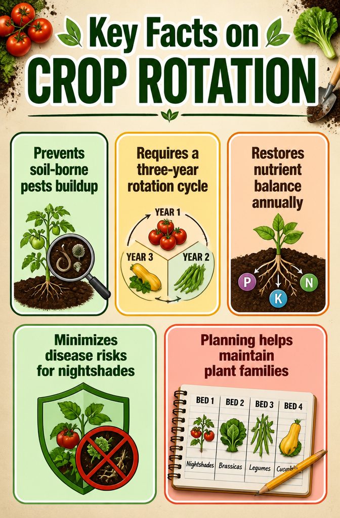 Vegetable Gardening Facts: 7 Essential Methods for Growing Food 10 Illustration of key facts on crop rotation in gardening.