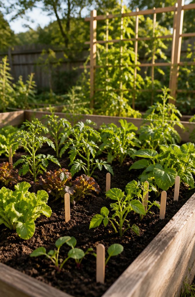 Vegetable Gardening Facts: 7 Essential Methods for Growing Food 3 Close-up of vibrant vegetable seedlings in a raised garden bed.