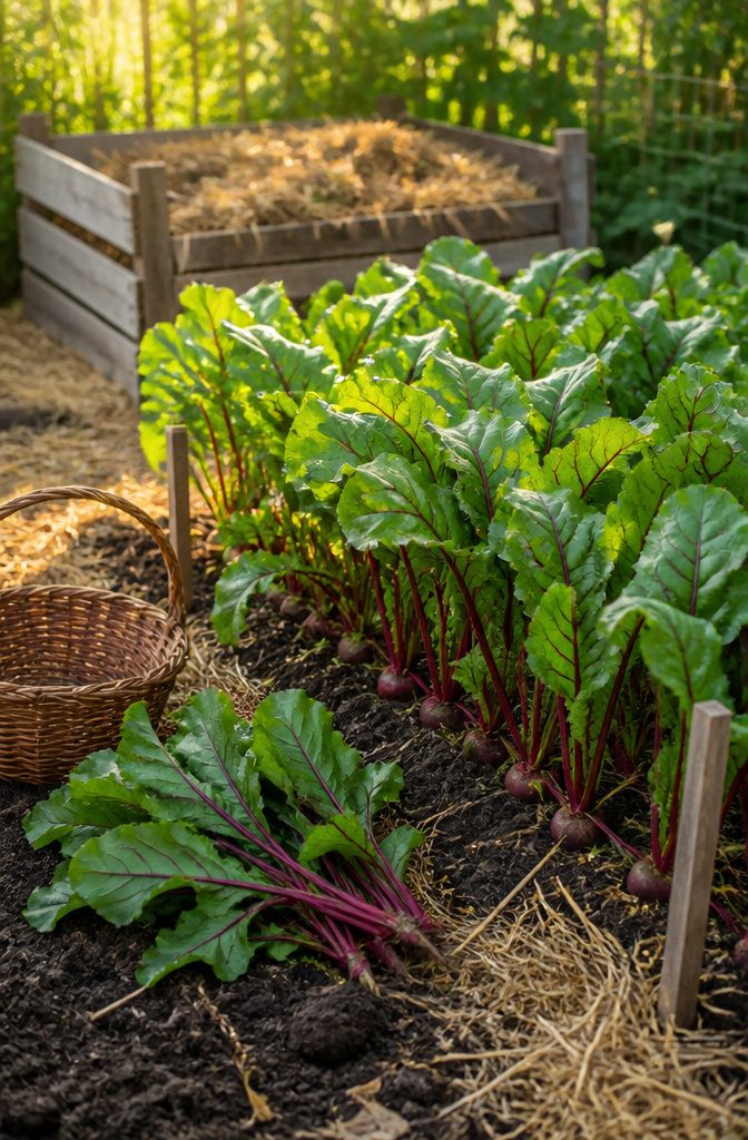 Vegetable Gardening for Fall: What to Plant, When to Start, and How to Protect It 5 Beet plants with glossy green leaves in a well-prepared garden bed.