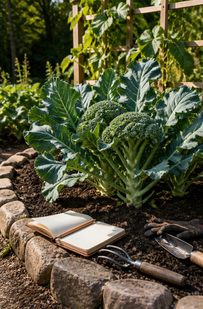 Vegetable Gardening for Fall: What to Plant, When to Start, and How to Protect It 8 Robust broccoli with thick stalks and green florets in a garden bed.