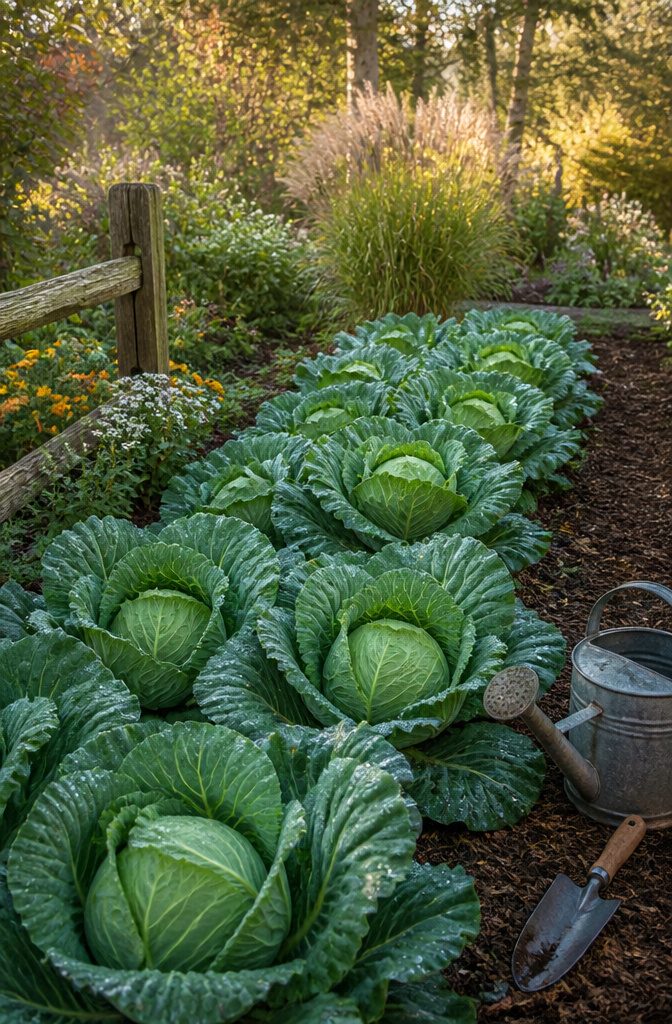 Vegetable Gardening for Fall: What to Plant, When to Start, and How to Protect It 10 Robust cabbage heads nestled in dark, fertile earth in a garden patch.
