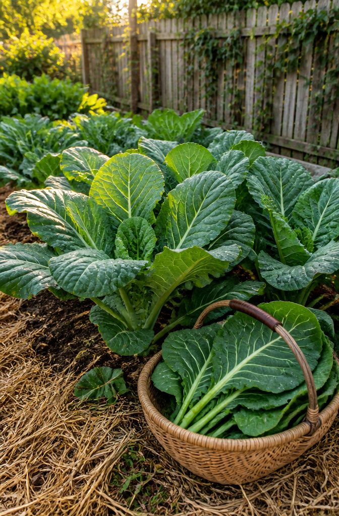 Vegetable Gardening for Fall: What to Plant, When to Start, and How to Protect It 12 Lush collard greens with broad leaves in a well-tended garden bed.