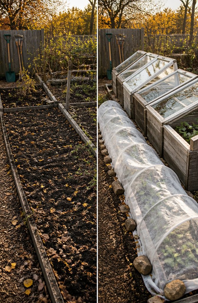 Vegetable Gardening for Fall: What to Plant, When to Start, and How to Protect It 21 Row covers laid over a garden bed to shield plants from frost.
