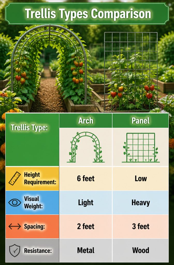 Vertical Vegetable Gardening: A Field Guide to Growing Produce Upward 12 Arch trellis with climbing vegetables creating a tunnel.