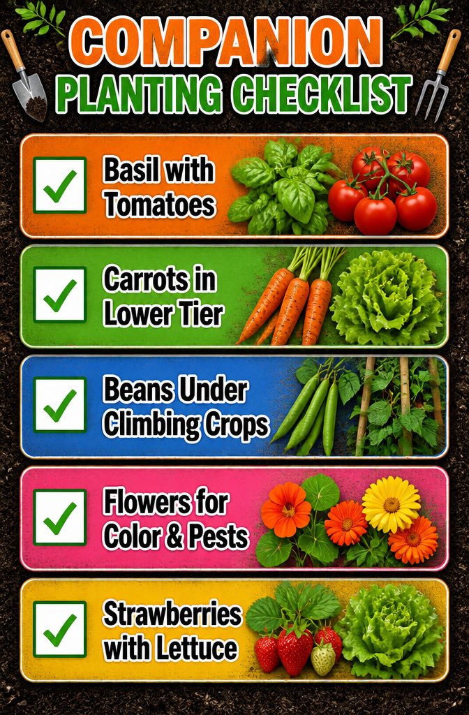 Vertical Vegetable Gardening: A Field Guide to Growing Produce Upward 15 Companion planting checklist for vertical gardening.