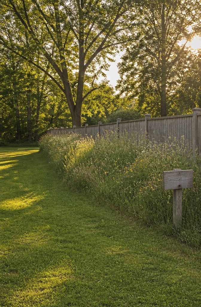 Wildlife Garden Project: 15 Practical Ideas for 2026 6 A patch of uncut grass with wildflowers growing along a fence.