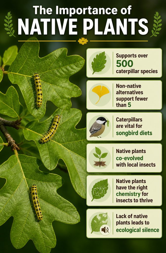Wildlife Garden Project: 15 Practical Ideas for 2026 16 A white oak tree with lush green leaves and many caterpillars.