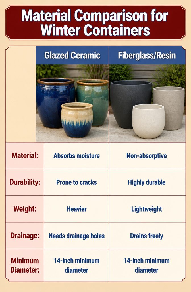 A comparison of materials suitable for winter containers.