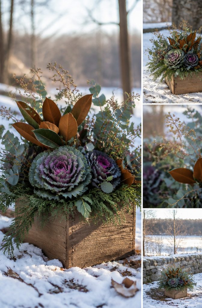 A container filled with plants of various textures for contrast.